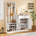 Ensemble de meubles d'entr�e blanc 140, 6 x 30. 5 x 180 cm, meuble � chaussures + panneau de penderie ...