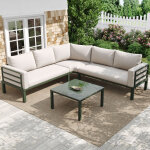 Ensemble meubles de jardin 4 - 5 places, 1 table basse en verre tremp�, cadre en fer galvanis� vert, ...