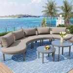 Neche - ensemble de meubles de jardin 5 places, canap lgante ronde, 2 tables basses en verre tremp, ...