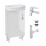 Ensemble meuble lavabo - 40 cm - blanc brillant - compact et �l�gant - avec robinet click clack