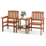 Ensemble de meubles de patio 2 places en bois, salon de jardin avec 2 chaises table basse et trou pour ... Ensemble de meubles de patio 2 places en bois, salon de jardin avec 2 chaises table basse et trou pour ...