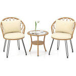 Ensemble de meuble de patio en r�sine tress�e pe 3 pcs avec coussins et table basse � 2 niveaux avec ...