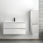 Acezanble - ensemble meuble salle de bain 100 cm blanc brillant avec 2 tiroirs  fermeture automatique, ...