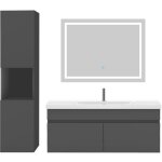 Ensemble meuble de salle de bain 100cm, vasque c�ramique + colonne + led miroir, anthracite