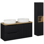 Ensemble meuble salle de bain 120 cm + 2 vasques � poser + colonne couleur noir et effet ch�ne - astral ...