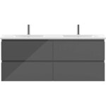 Biubiubath - ensemble meuble salle de bain 120cm avec double vasque en céramique, meuble 4 tiroirs, anthracite ... Biubiubath - ensemble meuble salle de bain 120cm avec double vasque en céramique, meuble 4 tiroirs, anthracite ...