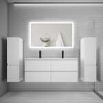Biubiubath - ensemble meuble de salle de bains 120cm, double vasque + colonne + miroir rectangulaire, ...
