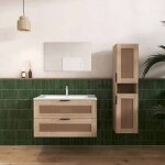 Ensemble meuble de salle de bains 60 cm et colonne - decor bois et cannage - apolline