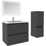 Biubiubath - ensemble meuble de salle de bain 60cm, vasque céramique + colonne bas + led miroir rectangulaire, ... Biubiubath - ensemble meuble de salle de bain 60cm, vasque céramique + colonne bas + led miroir rectangulaire, ...
