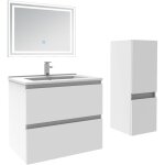 Biubiubath - ensemble meuble de salle de bain 60cm, vasque cramique + colonne bas + led miroir rectangulaire, ...