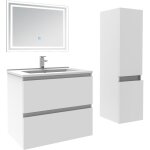 Biubiubath - ensemble meuble de salle de bain 60cm, vasque cramique + colonne + led miroir rectangulaire, ...