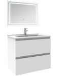 Biubiubath - ensemble meuble de salle de bain 60cm, vasque céramique et led miroir mural, blanc Biubiubath - ensemble meuble de salle de bain 60cm, vasque céramique et led miroir mural, blanc