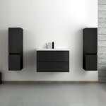 Acezanble - ensemble meuble salle de bain 80 cm noir brillant avec 2 tiroirs  fermeture automatique, ...