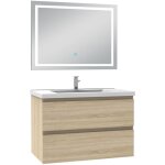 Acezanble ensemble meuble salle de bain 80cm ch�ne wotan simple vasque et miroir lumineux 3 couleurs ...