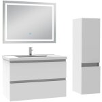 Acezanble ensemble meuble salle de bain 80cm simple vasque avec colonne et miroir 3 couleurs blanc