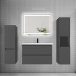 Ensemble meuble de salle de bains 80cm, vasque et colonne et led miroir, anthracite
