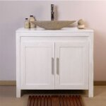 Ensemble meuble de salle de bain en bois teck blanc 90 cm avec vasque � poser