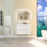 Ensemble de meubles de salle de bain brillance blanc 80cm, vasque c�ramique + 110cm colonne + miroir ...