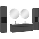 Ensemble meubles salle de bain double vasque 120cm, colonnex2 et miroir rond anthracite