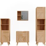 Ensemble de meubles de salle de bains lucie, bambou, 4 pi�ces, avec armoire de milieu et armoire haute, ...