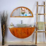 Saniteck - ensemble meuble de salle de bain suspendu en teck 120 cm avec miroir et vasque grise Saniteck - ensemble meuble de salle de bain suspendu en teck 120 cm avec miroir et vasque grise