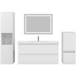 Ensemble meuble de salle de bain avec tiroirs 100cm, vasque c�ramique + colonne x2 + led miroir, blanc ...