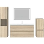 Biubiubath - ensemble meuble de salle de bain avec tiroirs 100cm, vasque c�ramique + colonne x2 + led ...