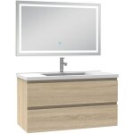 Biubiubath - ensemble meuble de salle de bain avec tiroirs 100cm, vasque cramique et led miroir, chne ...