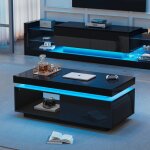 Modfu ? meuble tv 181 cm avec table basse ? surface brillante et led ? mdf noir ? accueille t�l�viseurs ...