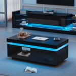 Ensemble de meubles de salon - meuble tv mural noir laqu - table basse - clairage led - 180 x 58 x ...