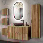 Petits - meubles - ensemble meuble simple vasque 100cm colonne et 3 armoires murales gaia bois et noir ...