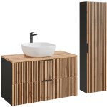 Petits - meubles - ensemble meuble simple vasque 100cm et colonne gaia bois et noir