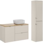 Petits - meubles - ensemble meuble simple vasque 100cm panier  linge et colonne alba cachemire