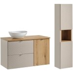 Petits - meubles - ensemble meuble simple vasque 100cm 2 tiroirs panier  linge et colonne manoa cachemire ...