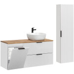 Ensemble meuble simple vasque 120cm panier � linge et colonne adriel blanc