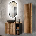 Petits - meubles - ensemble meuble simple vasque 80cm 2 niches et colonne gaia bois et noir - vasque ...