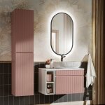 Ensemble meuble simple vasque 80cm 2 niches et colonne zelie rose et blanc