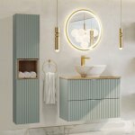 Petits - meubles - ensemble meuble simple vasque 80cm 2 tiroirs et colonne jade vert et bois