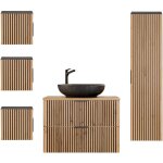 Petits - meubles - ensemble meuble simple vasque 80cm colonne et 3 armoires murales gaia bois et noir ...