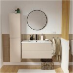 Meuble simple vasque 80cm d�cor ch�ne sorrento + robinet noir + miroir + colonne