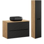 Ensemble meuble simple vasque 90cm et colonne elora noir et bois