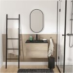 Ensemble meuble simple vasque dcor chne 60cm + vasque noire + robinet + miroir