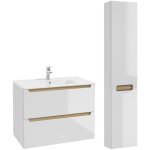 Petits - meubles - ensemble meuble simple vasque encastre 80cm 2 tiroirs et colonne livia blanc et bois ...
