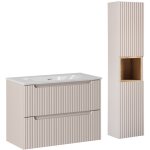 Petits - meubles - ensemble meuble simple vasque encastre 80cm 2 tiroirs et colonne riva cachemire et ...