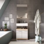 Ensemble meuble sous lavabo + miroir chêne et blanc - lamby Ensemble meuble sous lavabo + miroir chêne et blanc - lamby