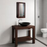 Ensemble meuble sous vasque 85 cm avec miroir bois weng pour vasque  poser