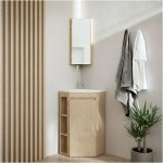 Ensemble meuble sous vasque d'angle sur pieds avec vasque en r�sine, robinet chrom� et armoire de toilette ...