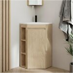 Ensemble meuble sous vasque d'angle sur pieds avec vasque en r�sine et robinet noir