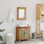 Ensemble meuble sous vasque et miroir en bois massif recyclé Ensemble meuble sous vasque et miroir en bois massif recyclé