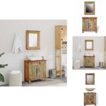 Ensemble meuble sous vasque et miroir en bois massif recycl� - meuble salle de bains - meubles salle ...